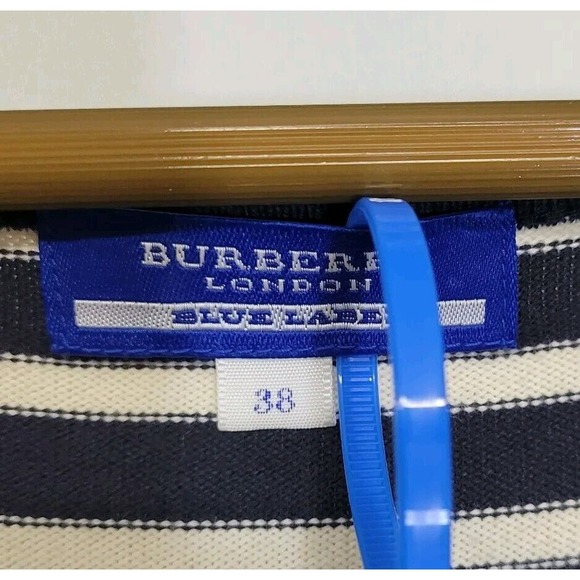 Burberry Blue Label Navy Striped Baby Doll Empire Waist Balloon 3/4 Sleeve Dress - Picture 9 of 11